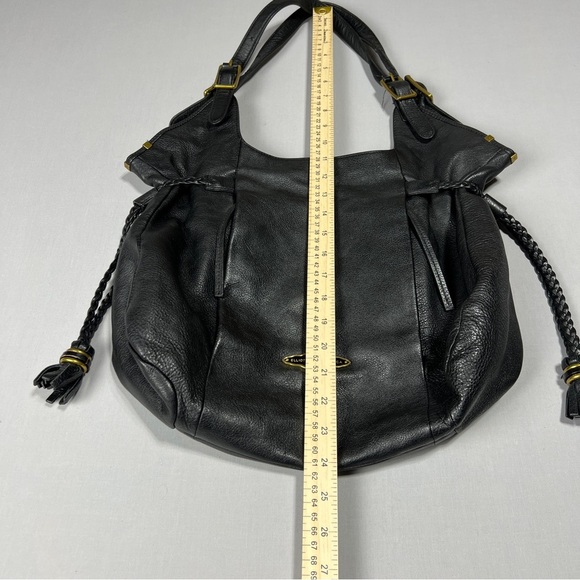 ELLIOT LUCCA Black Leather Tote Hobo Shoulder Bag Tassel Gold Stud Biker Boho - Picture 13 of 14